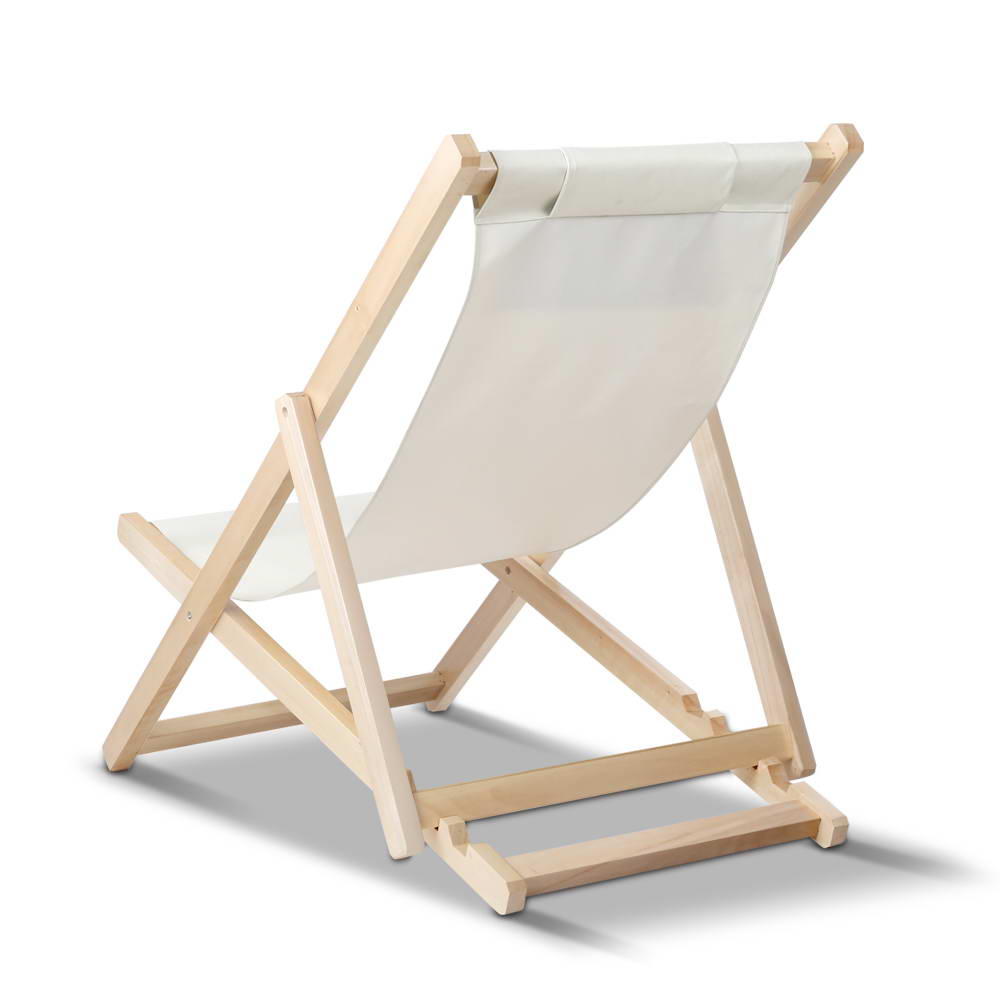 Gardeon Outdoor Chairs Sun Lounge Deck Beach Chair Folding Wooden Patio Furniture Beige