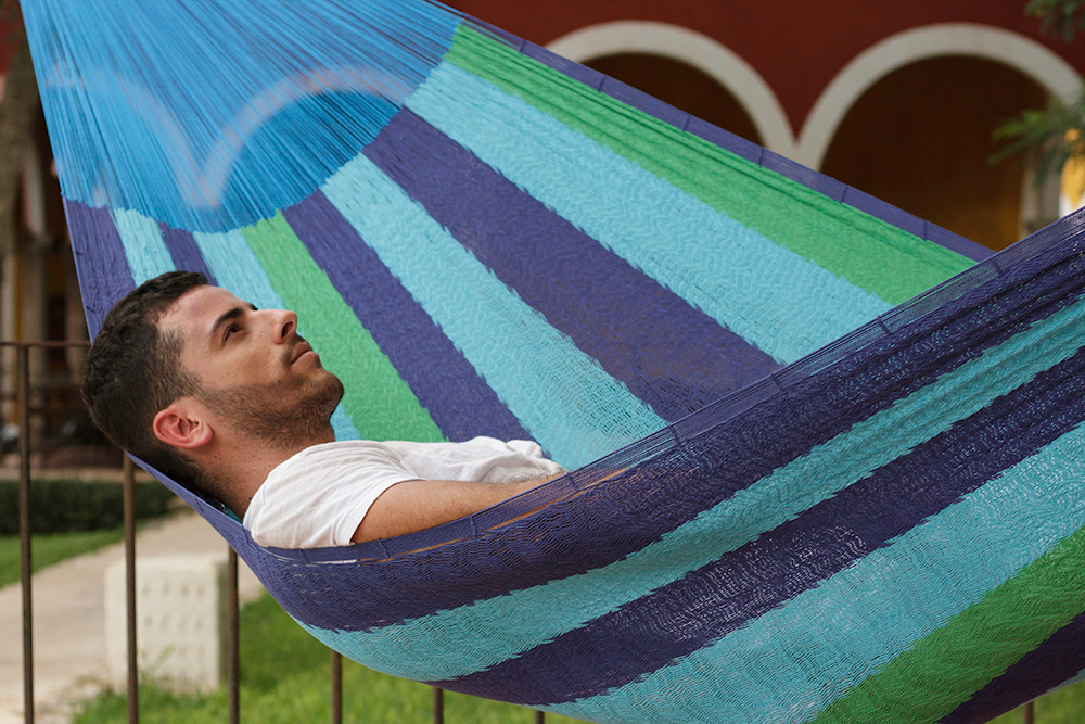 Mayan Legacy Single Size Cotton Mexican Hammock in Oceanica Colour