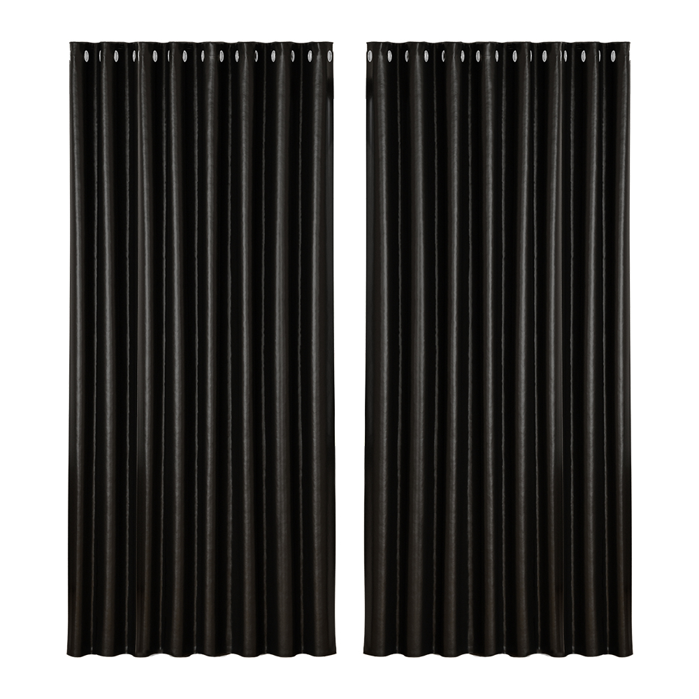 Artiss 2X Blockout Curtains Eyelet 300x230cm Black Shine