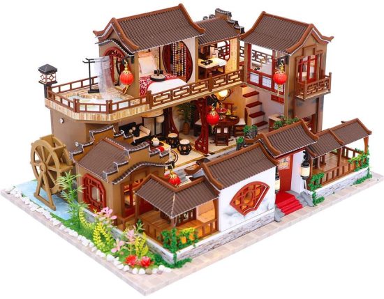 Dollhouse Miniature with Furniture Kit Plus Dust Proof and Music Movement - Tang Dynasty Town (1:24 Scale Creative Room Idea)