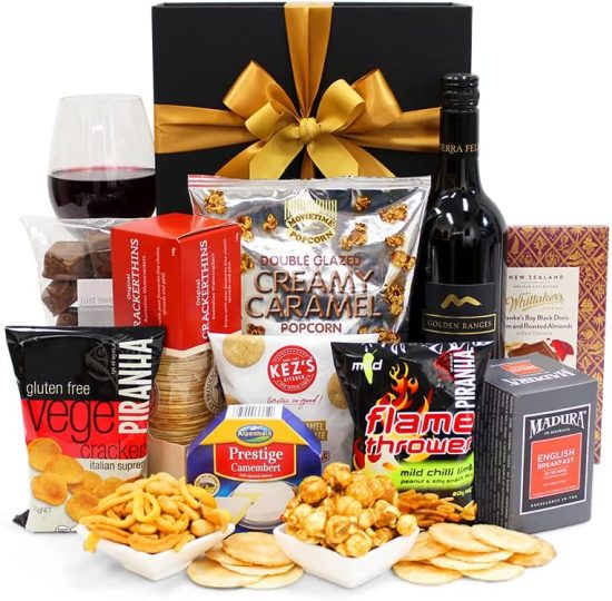 With Thanks Gift Hamper - Golden Ranges Shiraz, Crackers, Cheese, Tea & Chocolate - Sweet & Savoury Thank You Gift Hamper for Birthdays, Christmas, Easter, Weddings, Anniversaries, Office Parties