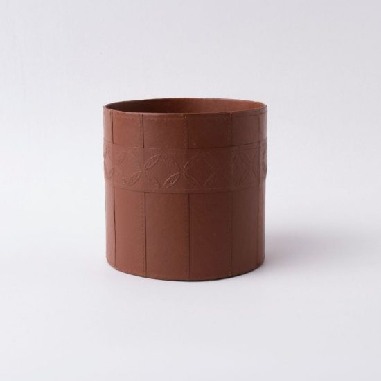 Tree Stripes Leather Look Cylinder Pot - Cognac (Large)