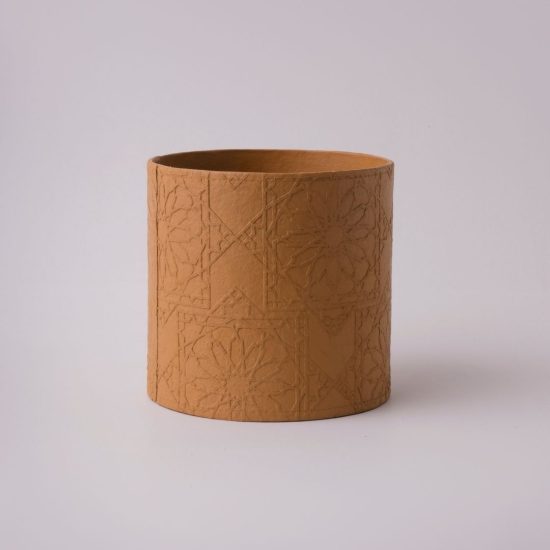 Tree Stripes Cylinder Pot Diwali - Ochre (Large)