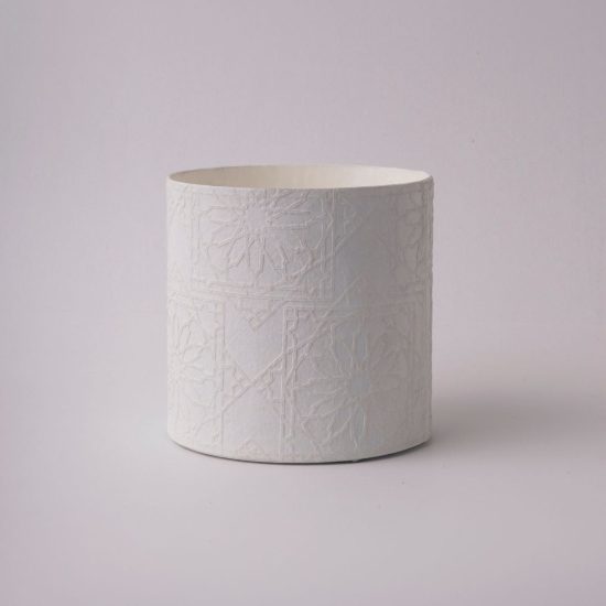 Tree Stripes Cylinder Pot Diwali - White (Large)